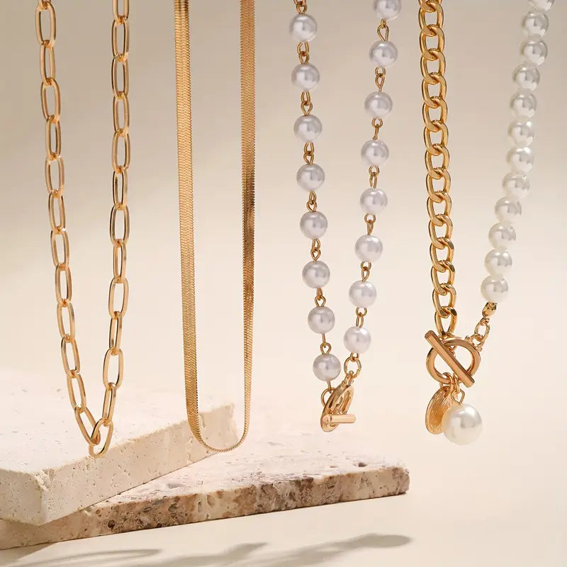 Modern Pearl Layered Necklace Set