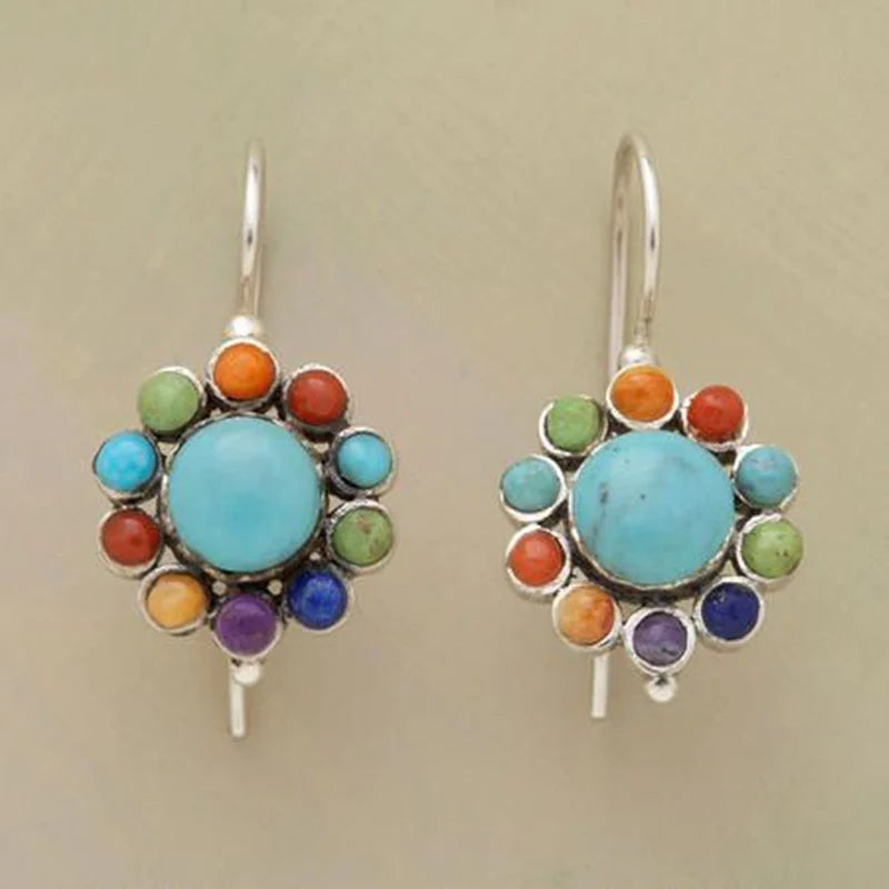 Chic Multi-Coloured Turquoise Hoop Earrings