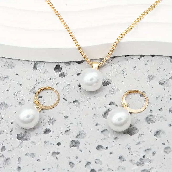 Golden Grace Pearl Jewelry Set | Gold